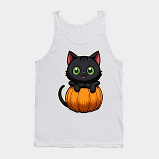 Black Cat Sitting in a Pumpkin Tank Top